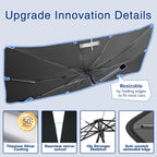 Car Windshield Sun Shade Umbrella, Upgraded Windshield Sunshades with 360° Rotation Bendable Handle, Foldable Automotive Windshield Shades, Full Cover Sun Shade for Most Vehicles
