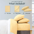 LuxClub Twin XL Sheets Set - Soft Twin Bed Sheets for Boys and Girls, 4 PC Deep Pockets 18" Eco Friendly Wrinkle Free Kids Fitted Sheets Machine Washable Hotel Bedding Silky Soft - Yellow Twin XL