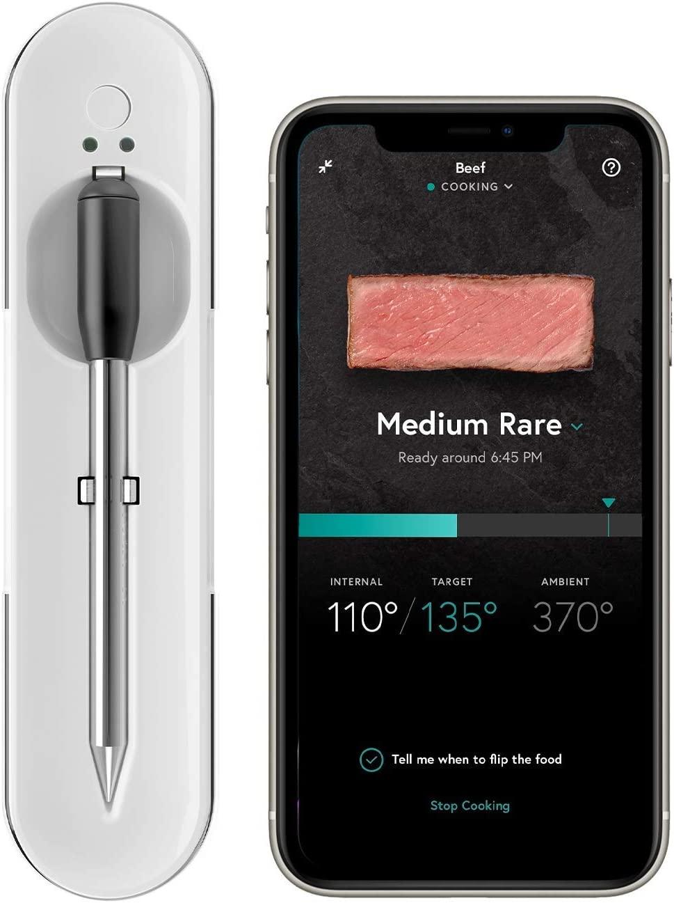 Yummly YTE000W5KW Premium Wireless Smart Meat Thermometer with Long Range Bluetooth Connectivity and Assisted Cooking, 1, White