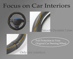 Gomass Car Steering Wheel Cover, Anti-Slip, Safety, Soft, Breathable, Heavy Duty, Thick, Full Surround, Sports Style (Black with Yellow Line)