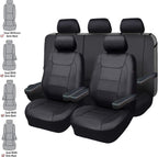 Flying Banner car seat Covers Protects Water Proof Faux Leather Carbon Fiber Front and Rear Bench (Black, Full Set - 8PCS)
