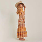 boho floral drawstring midi dress