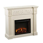 Southern Enterprises Calvert Carved Electric Fireplace Ivory Finish with Brushed Texture