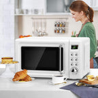 Retro Microwave Oven,Safeplus 0.7Cu.ft, Countertop 700W Microwaves with Cold Rolled Steel Plate 5 Micro Power Defrost & Auto CooFunction LED Display Glass Turntable and Viewing Window Child Lock