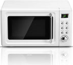 Retro Microwave Oven,Safeplus 0.7Cu.ft, Countertop 700W Microwaves with Cold Rolled Steel Plate 5 Micro Power Defrost & Auto CooFunction LED Display Glass Turntable and Viewing Window Child Lock