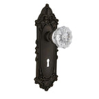 Victorian Plate with Keyhole 2-3/8 in. Backset Oil-Rubbed Bronze Privacy Bed/Bath Crystal Glass Door Knob