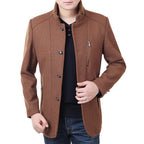 casual thick stand collar patchwork single breasted woolen coat for men