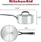 KitchenAid 5-Ply Clad Polished Stainless Steel Saucepan with Lid, 3 Quart