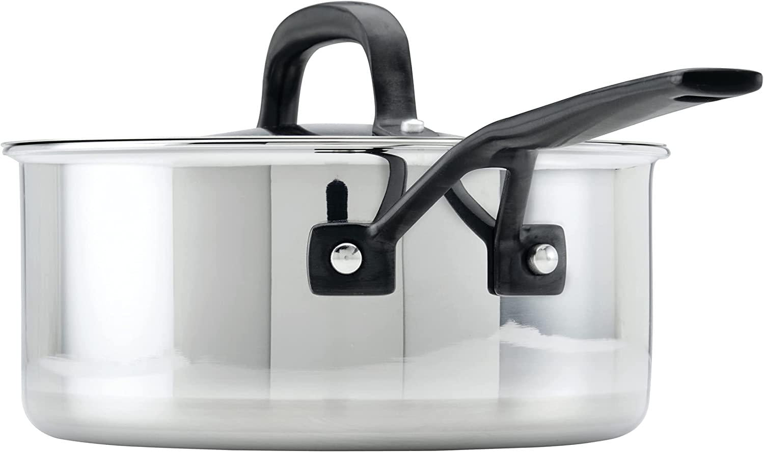 KitchenAid 5-Ply Clad Polished Stainless Steel Saucepan with Lid, 3 Quart