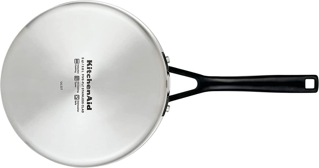 KitchenAid 5-Ply Clad Polished Stainless Steel Saucepan with Lid, 3 Quart