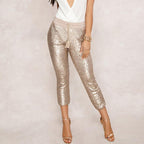 drawstring sequin calf-length pants