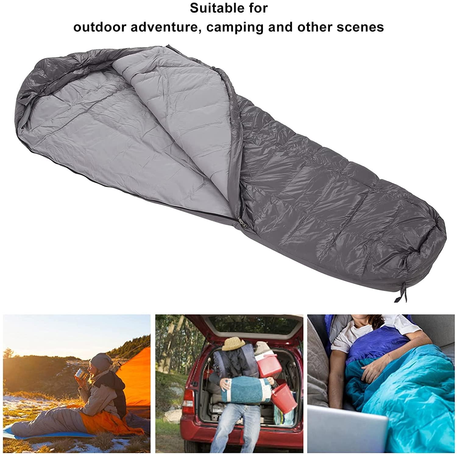 Winter Sleeping Pack, Zipper Closure Mummy Sleeping Bag Lightweight Soft Skin Friendly Warm with Adjustable Hood for Camping for Hiking