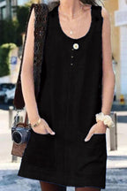 Round Neck  Plain  Sleeveless Casual Shift Dresses
