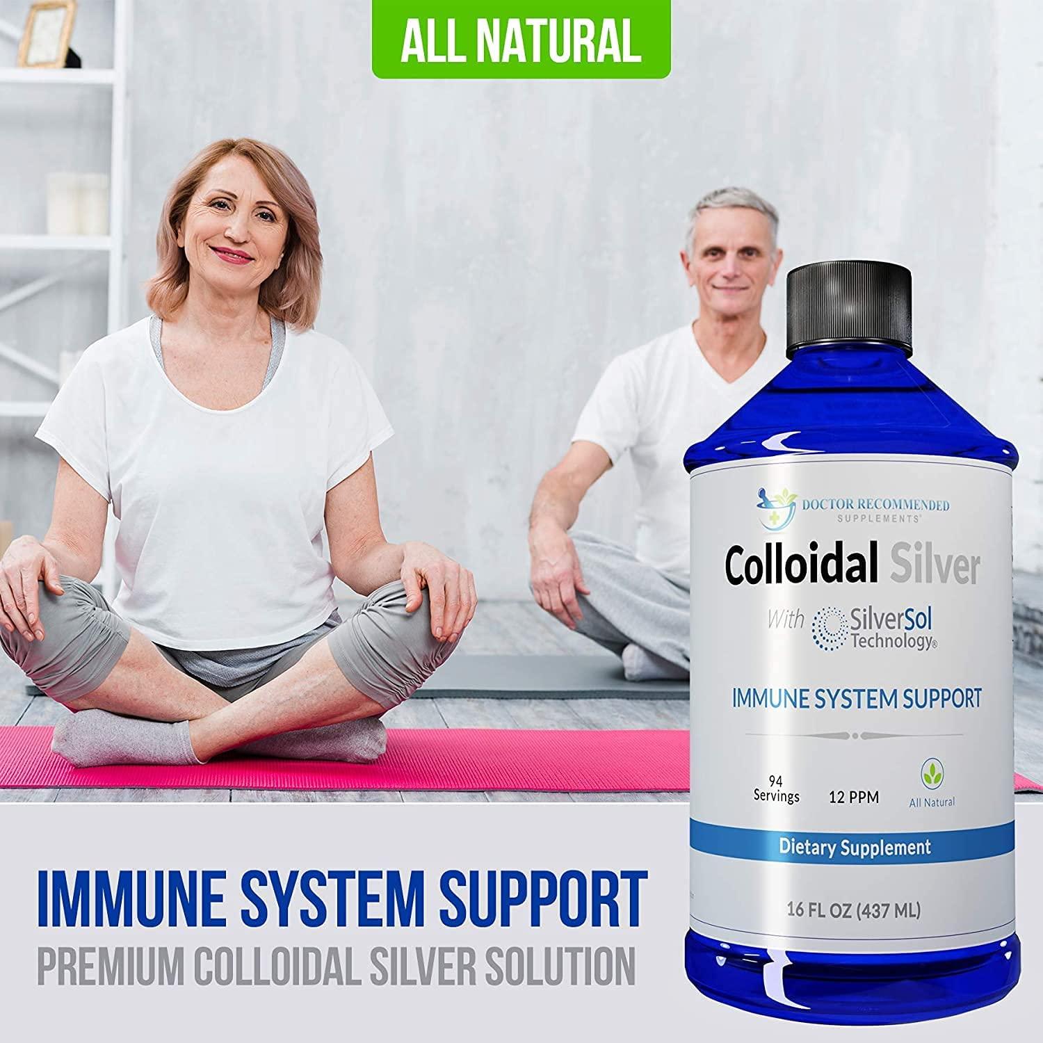 Colloidal Silver Liquid - 12 PPM Premium Silver Solution, 60 MCG Per Serving, All Natural, Vegan Immune System Support, Ionic Silver Water Daily Mineral Supplement (12- 16 Fl oz Bottles)
