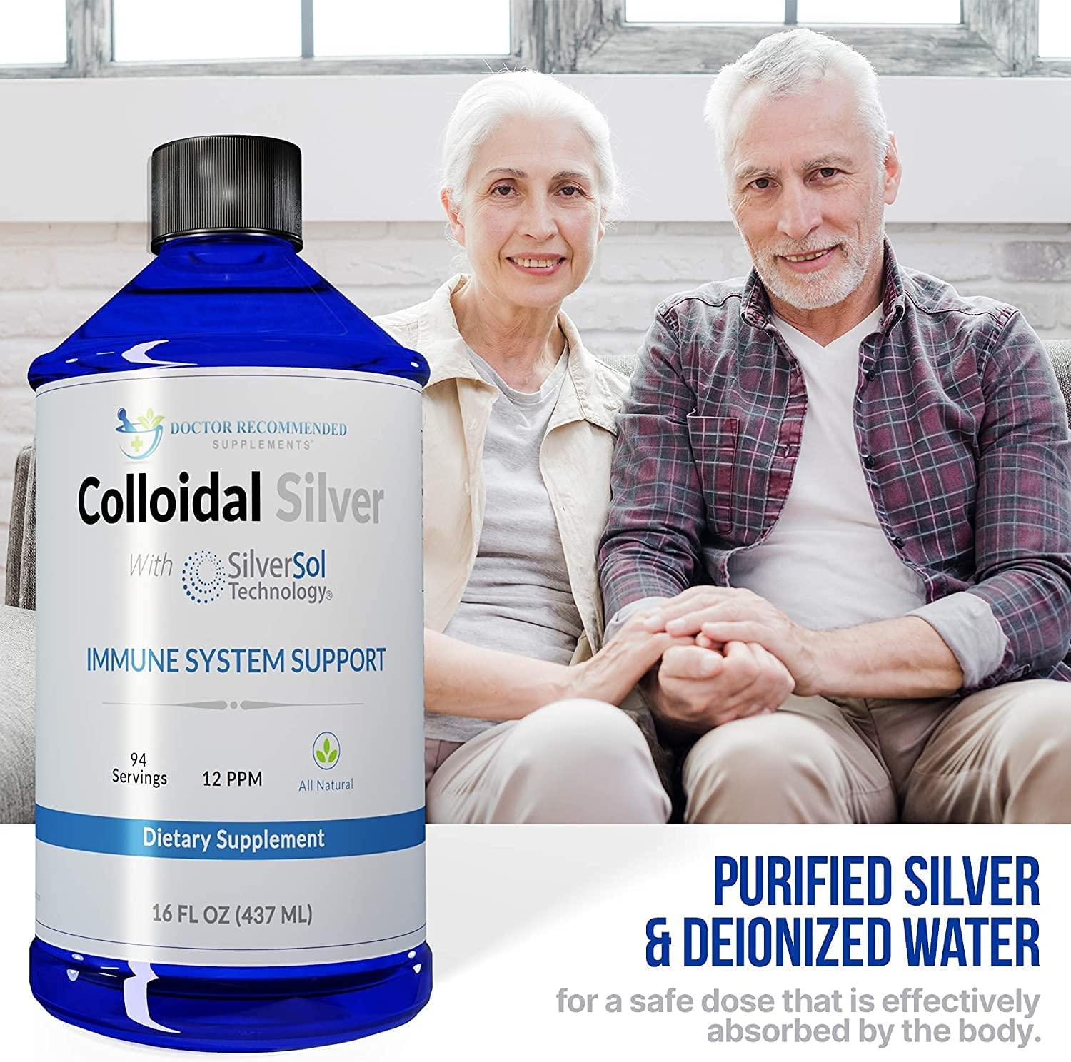 Colloidal Silver Liquid - 12 PPM Premium Silver Solution, 60 MCG Per Serving, All Natural, Vegan Immune System Support, Ionic Silver Water Daily Mineral Supplement (12- 16 Fl oz Bottles)