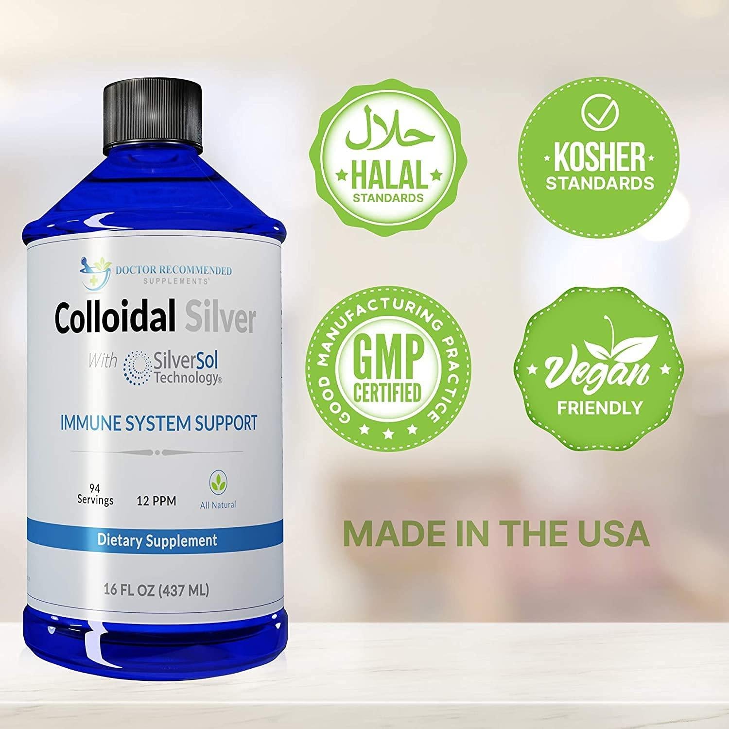 Colloidal Silver Liquid - 12 PPM Premium Silver Solution, 60 MCG Per Serving, All Natural, Vegan Immune System Support, Ionic Silver Water Daily Mineral Supplement (12- 16 Fl oz Bottles)