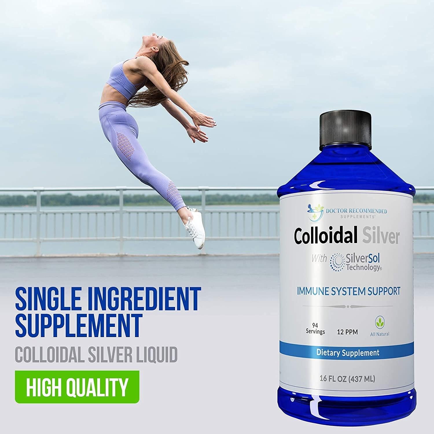 Colloidal Silver Liquid - 12 PPM Premium Silver Solution, 60 MCG Per Serving, All Natural, Vegan Immune System Support, Ionic Silver Water Daily Mineral Supplement (12- 16 Fl oz Bottles)
