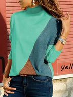 High Neck Patchwork Contrast Stitching Color Block Sweaters