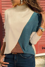 High Neck Patchwork Contrast Stitching Color Block Sweaters