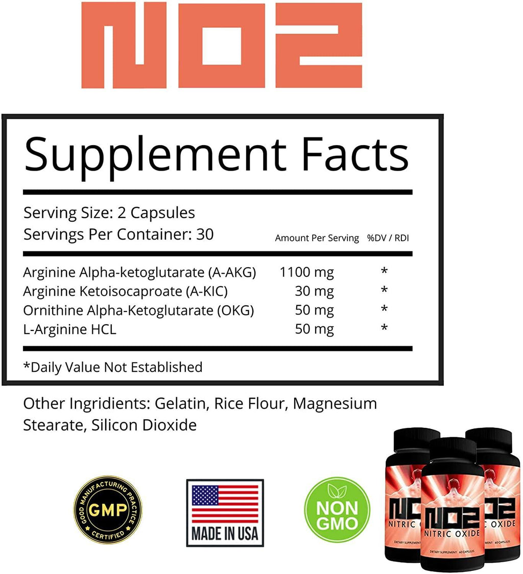 NO2 Nitric Oxide Supplement with L-Arginine, A-AKG, A-AKIC, and OKG for Muscle Vascularity, Pumps, Growth, and Energy Pre Workout N.O. Booster & Muscle Builder Bundle Packs (12)