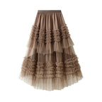 pleated tiered mesh long skirt