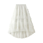 pleated tiered mesh long skirt