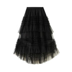 pleated tiered mesh long skirt