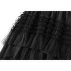 pleated tiered mesh long skirt