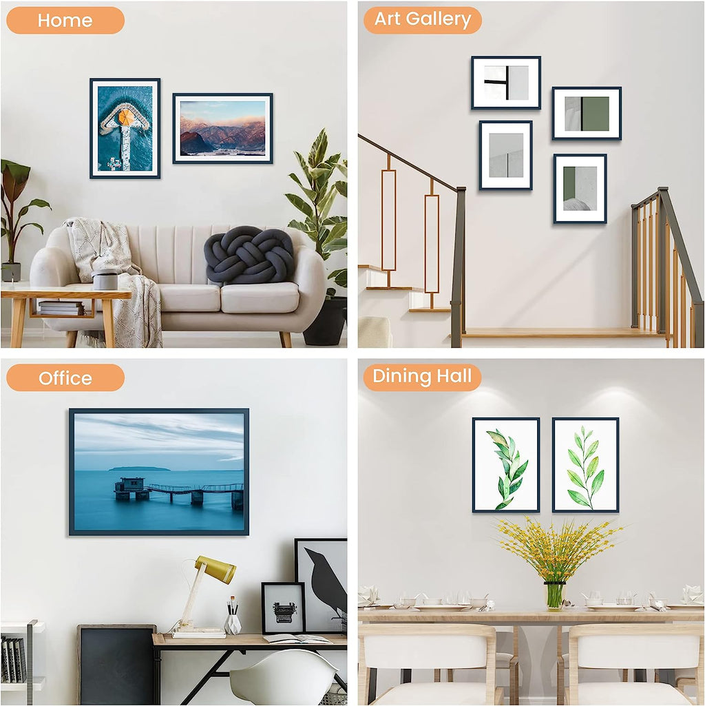 upsimples 8x10 Picture Frame Set of 5,Display Pictures 5x7 with Mat or 8x10 Without Mat,Wall Gallery Photo Frames, Navy Blue