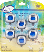 Air Jungles Ocean Scent Car Air Freshener Clip, 6 Car Freshener Vent Clips, 4ml Each, Long Lasting Air Freshener for Car, Up to 180 Days Car Refresher Odor Eliminator