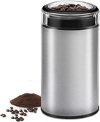 Electric Coffee Grinder Spice Grinder - Stainless Steel Blades Grinder for Coffee Bean Seed Nut Spice Herb Pepper, Brushed Stainless Steel Texture and Transparent Lid