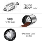 Electric Coffee Grinder Spice Grinder - Stainless Steel Blades Grinder for Coffee Bean Seed Nut Spice Herb Pepper, Brushed Stainless Steel Texture and Transparent Lid