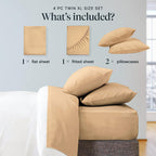 LuxClub Twin XL Sheets Set - Soft Twin Bed Sheets for Boys and Girls, 4 PC Deep Pockets 18" Eco Friendly Wrinkle Free Kids Fitted Sheets Machine Washable Hotel Bedding Silky Soft - Mocha Twin XL