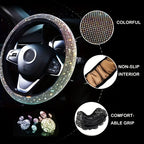 7Pcs Car Decoration Kit, Car Accessories, Car Steering Wheel Covers Set For Women, Bling White Artificial Diamond,  Center Console Cover Pad