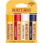 Burt's Bees Lip Balm, Moisturizing Lip Care, for All Day Hydration, 100% Natural, Original Beeswax, Strawberry, Coconut &amp; Pear &amp; Vanilla (4 Pack)