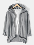 mens solid color knitted casual mid-length ripped loose sweater hooded cardigan