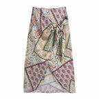 patchwork slit midi skirt