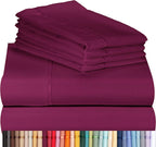 LuxClub 7 PC Split King Sheet Set Bamboo Sheets Deep Pockets 18" Eco Friendly Wrinkle Free Cooling Sheets Machine Washable Hotel Bedding Silky Soft - Eggplant Split King