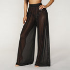 see through wide leg high waist trousers