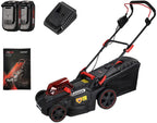 Electric Rotary Lawn Mower, 35 Litre Grass Box 37 cm Cutting Width Cordless Grass Trimmer 25-75mm Height Adjust Waterproof Include Batteries Charger
