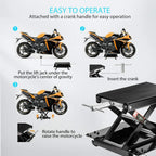 VIVOHOME 1100 Lbs Steel Wide Deck Motorcycle Lift ATV Scissor Lift Jack with Dolly and Hand Crank Bikes GaraRepair Hoist Stand Black