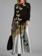 Casual Butterfly Print Casual Long-sleeved Maxi Dress Women