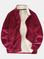 mens thicken fleece lined velour stand collar solid warm overcoats with pocket
