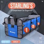 Starling's Car Trunk Organizer - Durable Storage SUV Cargo Organizer Adjustable (Blue, 3 Compartments)