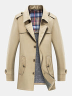 mens plush lined warm button front lapel casaul slant pocket overcoats