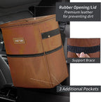 HOTOR Car Trash Can, Multifunctional Car Accessory for Interior Car Stuff Storage with Compact Design, Waterproof Car Organizer and Storage with Adjustable Straps, Magnetic Snaps (Brown)