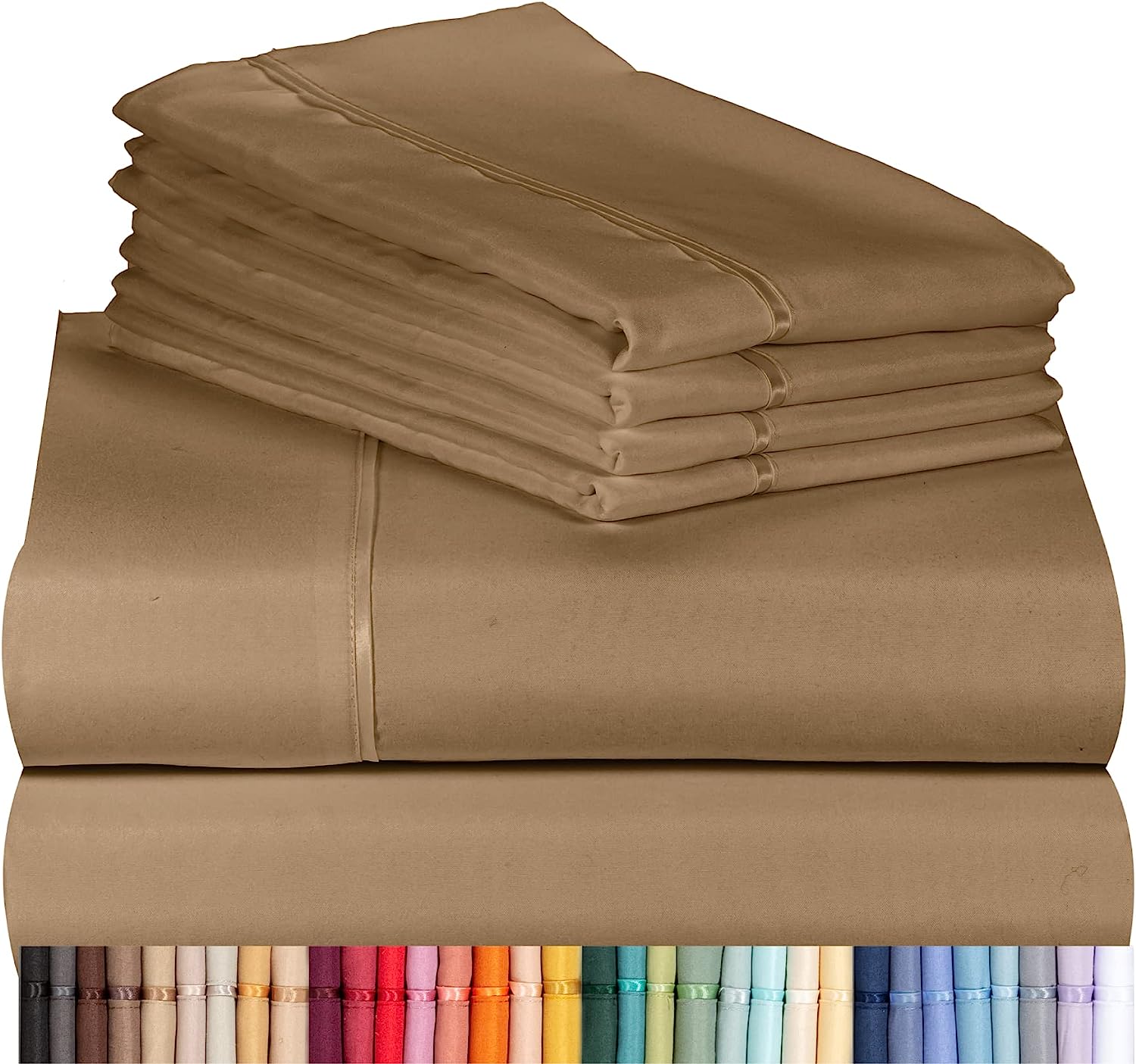 LuxClub 7 PC Split King Sheet Set Bamboo Sheets Deep Pockets 18" Eco Friendly Wrinkle Free Cooling Sheets Machine Washable Hotel Bedding Silky Soft - Dark Khaki Split King