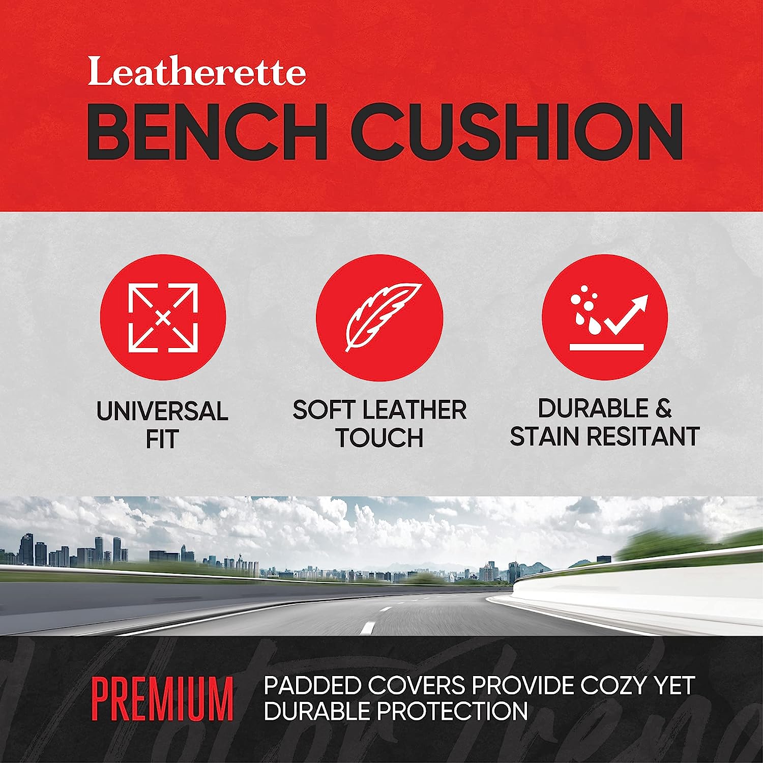 Motor Trend Seat Cover for Cars Trucks SUV, Faux Leather Rear Bench Beige Padded Car Seat Cover with Storage Pockets, Premium Interior Car Seat Cover