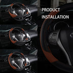Leather Car Steering Wheel Cover, Non-Slip Car Wheel Cover Protector Breathable Microfiber Leather Universal Fit for Most Cars(Brown)