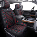 Aierxuan Chevy Chevrolet Silverado GMC Sierra Front Seat Covers Pickup Custom Fit 2007-2024 1500 2500HD 3500HD Crew Double Extended Cab Waterproof Leather Protectors (2 PCS Front, Black-Red)